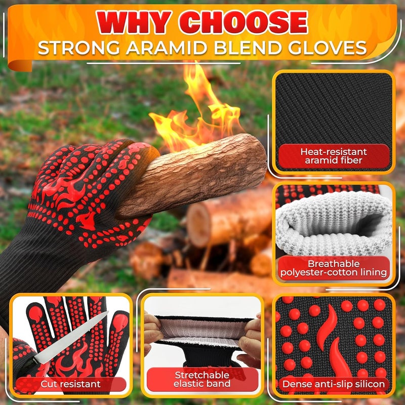 V TOWER BBQ Gloves - 1472 °F 6 Sec. Heat Resistant Gloves for Cooking Made of Aramid Fabric with Anti-Slip Silicone, Double-Layer Insulation, and Elastic Band - for Grilling, Baking and Kitchen Use - Image 3